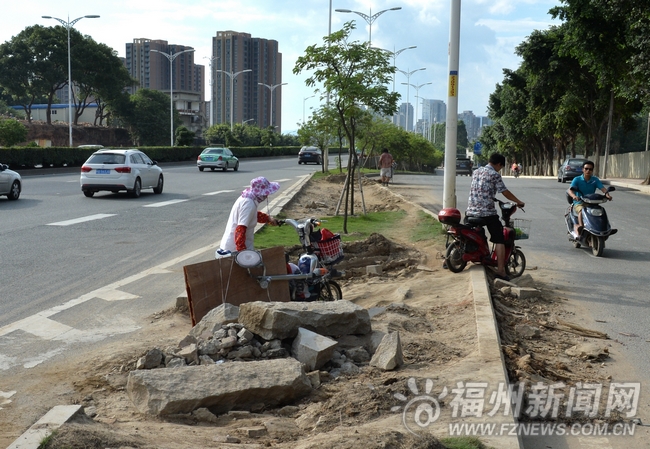 二环肺科医院附近绿化带遭碾压　机动车直接开过
