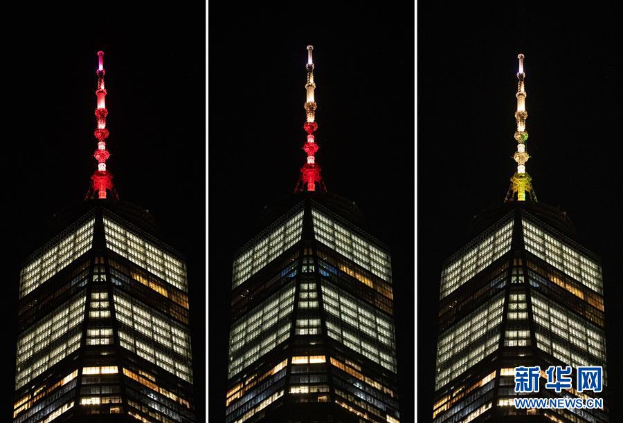 （国际）（1）纽约世贸中心一号楼点灯庆祝中国新春